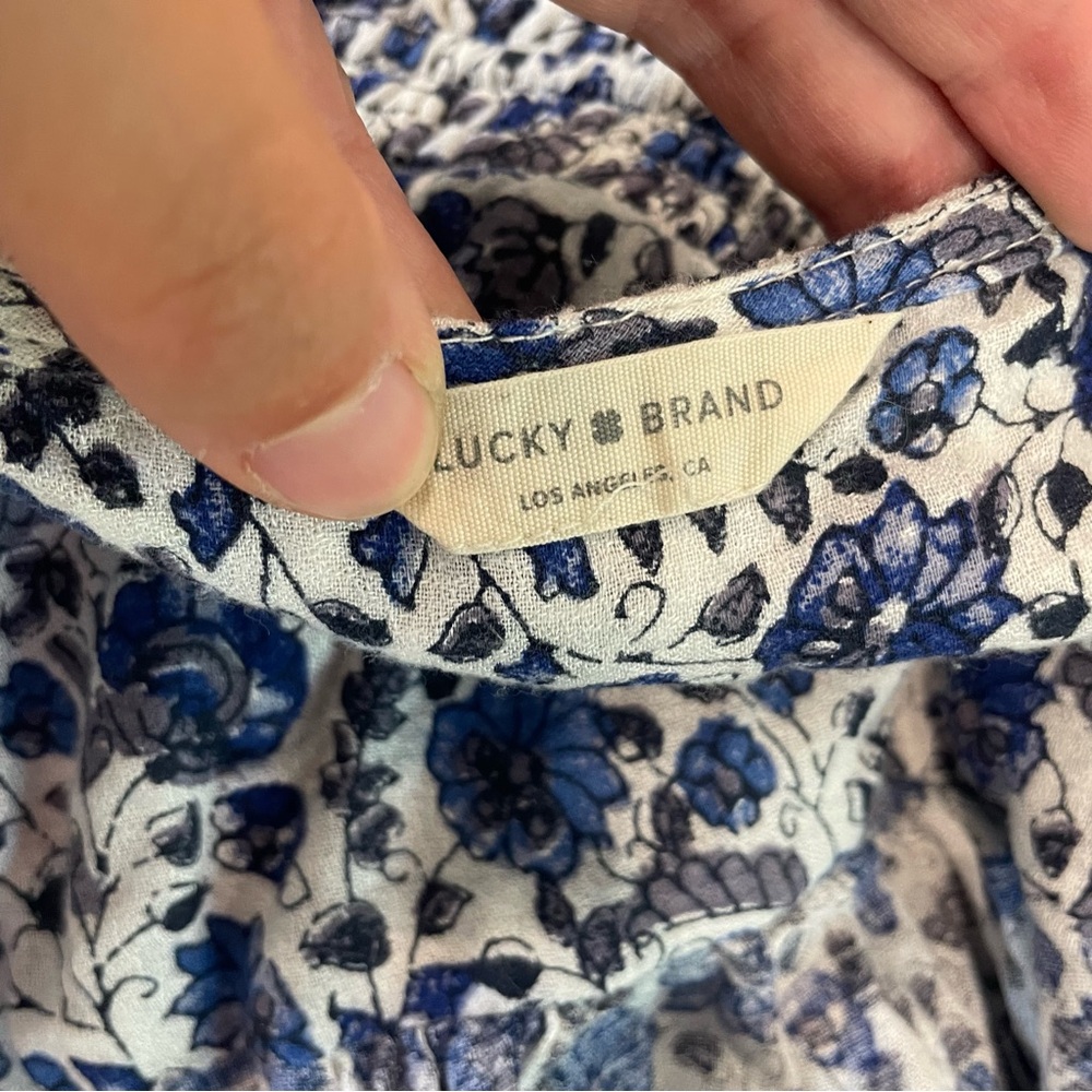 LUCKY BRAND White & Blue Floral Print Felice Midi Dress - Picture 6 of 9
